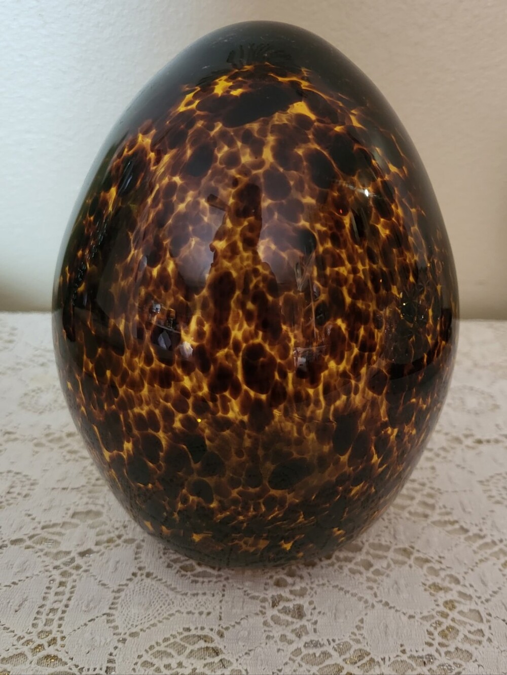 Vintage Murano Art Glass Decorative Egg in Tortoiseshell Brown